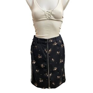 MARCCAIN‎ black floral metallic zip down pencil skirt stretchy size 3 New